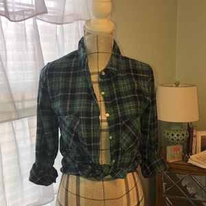 Green and navy flannel top